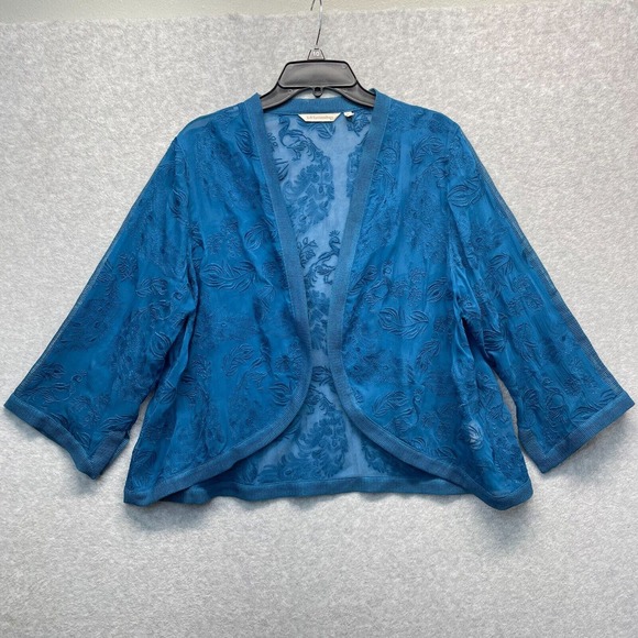 Soft Surroundings Tops - Soft Surroundings Silk Peacock Cardigan Top Womens XL Lightweight Embroidered